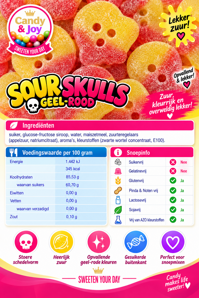 Bubs Sour Skulls geel/rood